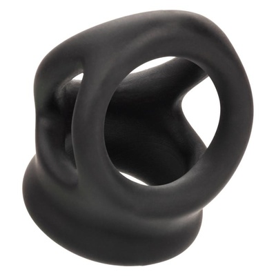 Черное тройное эрекционное кольцо Alpha Liquid Silicone Dual Cage & Ring California Exotic Novelties (черный) 