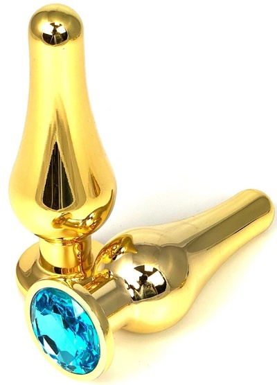 Анальная пробка Vandersex удлиненная с голубым кристаллом 11,5 см золотистая Золотистая удлиненная анальная пробка с голубым кристаллом - 11,5 см. (золотистый) 