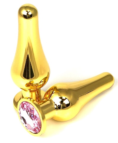 Анальная пробка Vandersex удлиненная с нежно-розовым кристаллом 11,5 см золотистая Золотистая удлиненная анальная пробка с нежно-розовым кристаллом - 11,5 см. (золотистый) 