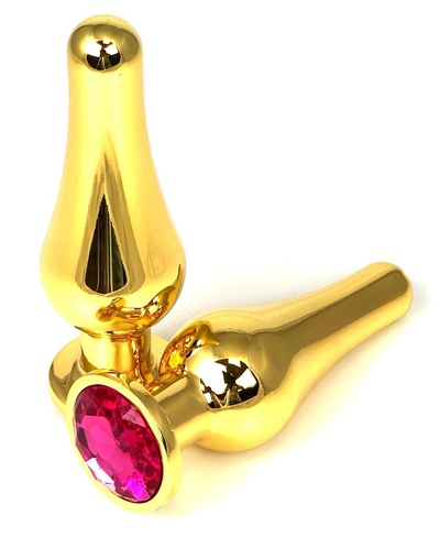 Анальная пробка Vandersex удлиненная с розовым кристаллом 11,5 см золотистая Золотистая удлиненная анальная пробка с розовым кристаллом - 11,5 см. (золотистый) 