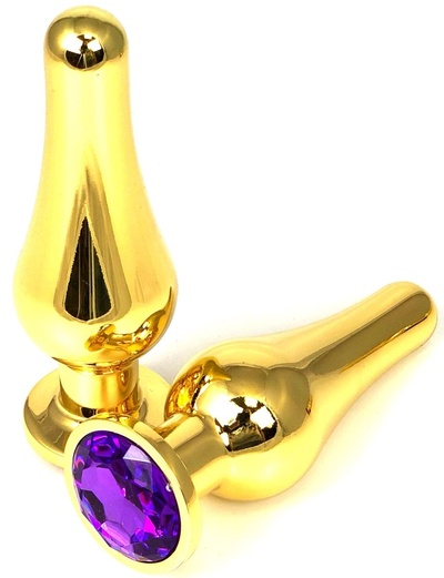 Анальная пробка Vandersex удлиненная с фиолетовым кристаллом 11,5 см золотистая Золотистая удлиненная анальная пробка с фиолетовым кристаллом - 11,5 см. (золотистый) 