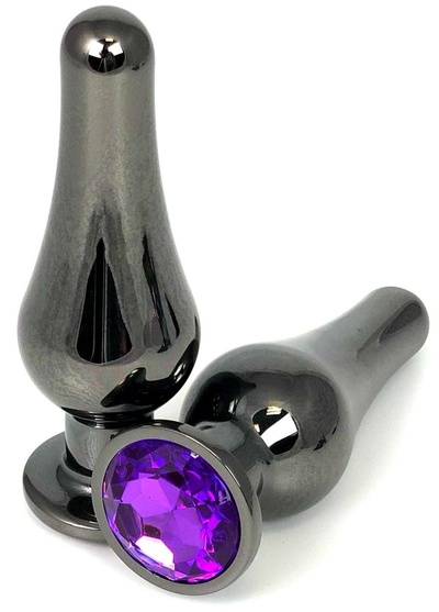 Анальная пробка Vandersex удлиненная с фиолетовым кристаллом 10 см черная Черная удлиненная анальная пробка с фиолетовым кристаллом - 10 см. (черный) 