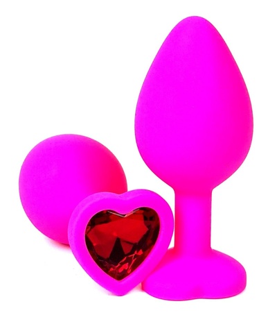 Анальная пробка Vandersex с красным кристаллом-сердцем силиконовая 10,5 см розовая Розовая силиконовая пробка с красным кристаллом-сердцем - 10,5 см. (розовый) 
