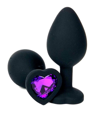 Анальная пробка Vandersex с фиолетовым кристаллом-сердцем силиконовая 10,5 см черная Черная силиконовая пробка с фиолетовым кристаллом-сердцем - 10,5 см. (черный) 