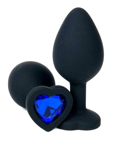 Анальная пробка Vandersex с синим кристаллом-сердцем силиконовая 10,5 см черная Черная силиконовая пробка с синим кристаллом-сердцем - 10,5 см. (черный) 