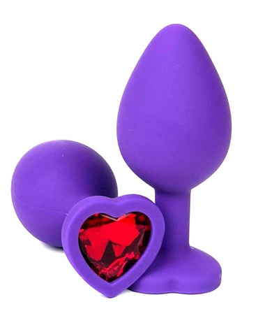 Анальная пробка Vandersex силиконовая с красным стразом-сердцем 10,5 см фиолетовая Фиолетовая силиконовая анальная пробка с красным стразом-сердцем - 10,5 см. (фиолетовый) 