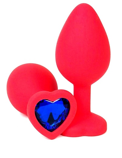 Анальная пробка Vandersex силиконовая с синим стразом-сердцем 10,5 см красная Красная силиконовая анальная пробка с синим стразом-сердцем - 10,5 см. (красный) 