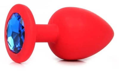 Анальная пробка Vandersex силиконовая с синим стразом 9,2 см красная Красная силиконовая анальная пробка с синим стразом - 9,2 см. (красный) 
