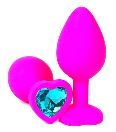 Анальная пробка Vandersex силиконовая с голубым кристаллом-сердцем 10,5 см розовая Розовая силиконовая пробка с голубым кристаллом-сердцем - 10,5 см. 
