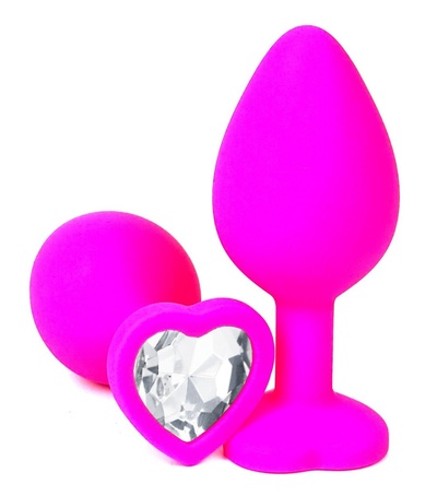 Анальная пробка Vandersex силиконовая с прозрачным кристаллом-сердцем 10,5 см розовая Розовая силиконовая пробка с прозрачным кристаллом-сердцем - 10,5 см. (розовый) 
