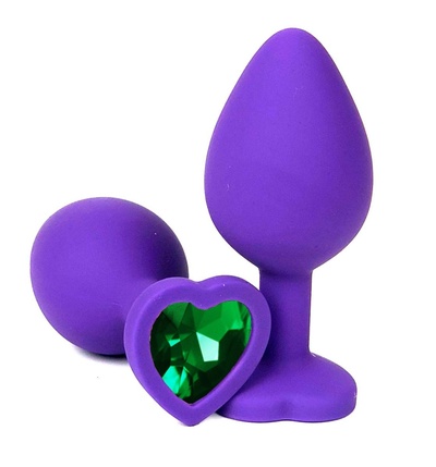 Анальная пробка Vandersex силиконовая с зеленым стразом-сердцем 8,5 см фиолетовая Фиолетовая силиконовая анальная пробка с зеленым стразом-сердцем - 8,5 см. (фиолетовый) 