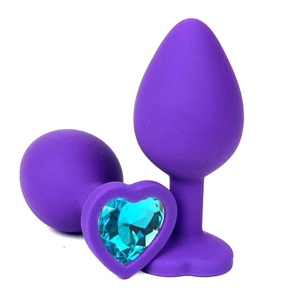 Анальная пробка Vandersex силиконовая с голубым стразом-сердцем 10,5 см фиолетовая Фиолетовая силиконовая анальная пробка с голубым стразом-сердцем - 10,5 см. (фиолетовый) 