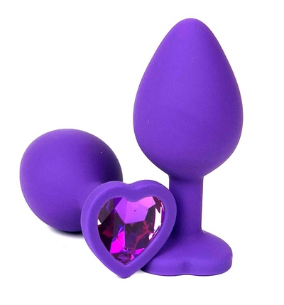 Анальная пробка Vandersex силиконовая с фиолетовым стразом-сердцем 10,5 см фиолетовая Фиолетовая силиконовая анальная пробка с фиолетовым стразом-сердцем - 10,5 см. (фиолетовый) 