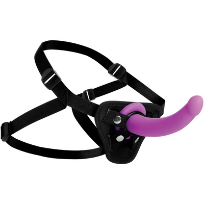 Strap U - страпон с изогнутой насадкой, 17.8х3.7 см (фиолетовый) XR Brands Strap U Navigator Silicone G-Spot Dildo With Harness - страпон с изогнутой насадкой, 17.8х3.7 см (фиолетовый) 
