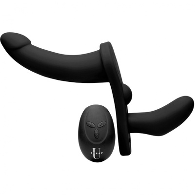 Strap U - двухсторонний страпон с вибрацией, 14х4.3 см (чёрный) XR Brands Strap U Double Take 10X Double Penetration Vibrating Strap-On Harness - двухсторонний страпон с вибрацией, 14х4.3 см (чёрный) (черный) 