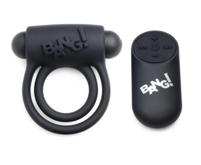 Bang! - эрекционное виброкольцо с дистанционным управлением, 7.6 см (чёрный) XR Brands Bang! 28X Remote Control Vibrating Cock Ring & Bullet - эрекционное виброкольцо с дистанционным управлением, 7.6 см (чёрный) (черный) 