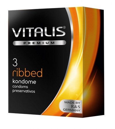 Ребристые презервативы VITALIS PREMIUM ribbed - 3 шт. (прозрачный) 