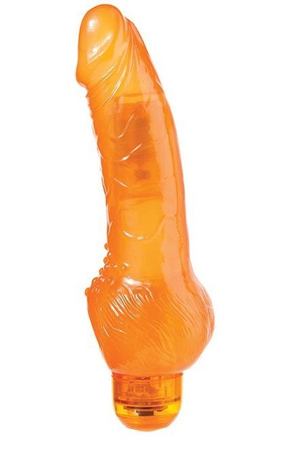 Оранжевый гелевый вибратор с широким основанием JELLY JOY 7INCH 10 RHYTHMS - 17,5 см. Dream Toys 
