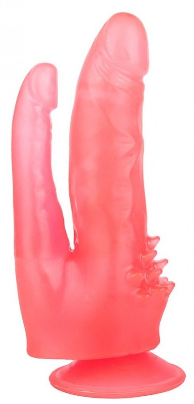 Розовый двойной фаллоимитатор с шипами и присоской - 17 см. LOVETOY (А-Полимер) 
