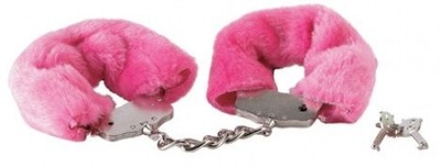 Розовые меховые наручники на сцепке с ключами Gopaldas (розовый) 