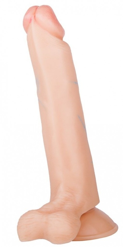 Реалистичный фаллоимитатор №6 с мошонкой и подкрашенной головкой - 16,5 см. Джага Джага (телесный) 