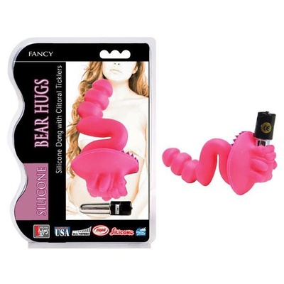 Розовый вагинальный стимулятор с щёточкой и вибропулей Bear Hugs Dream Toys 