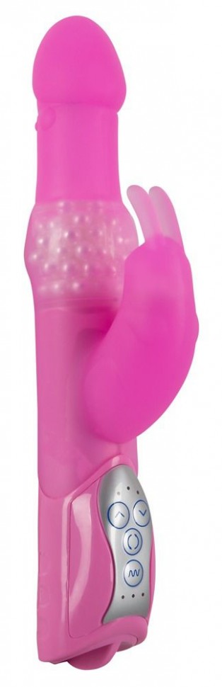 Розовый вибромассажёр с клиторальным отростком Rabbit Pearl - 26,5 см. Seven Creations 