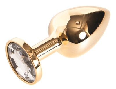 Золотистая маленькая анальная втулка с прозрачным кристаллом - 6 см. TOYFA (прозрачный) 