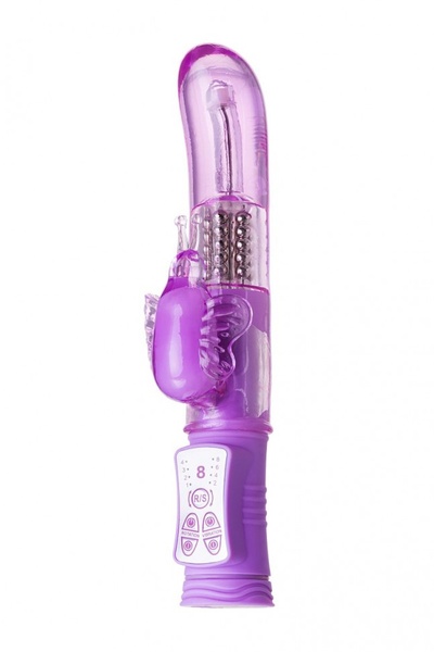 Фиолетовый вибратор High-Tech fantasy с бабочкой для клитора - 22,4 см. A-toys 