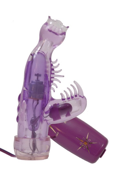 Фиолетовый мини-вибратор со стимулятором клитора - 13 см. Tonga 