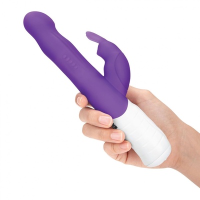Фиолетовый тонкий вибратор-кролик с клиторальным отростком - 22 см. Rabbit Essentials 