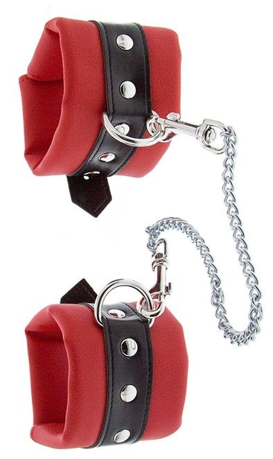 Красно-чёрные наручники на металлической цепочке Blush Novelties (красный с черным) 