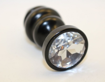 Черная фигурная анальная пробка с прозрачным кристаллом - 7,3 см. 4sexdream (прозрачный) 