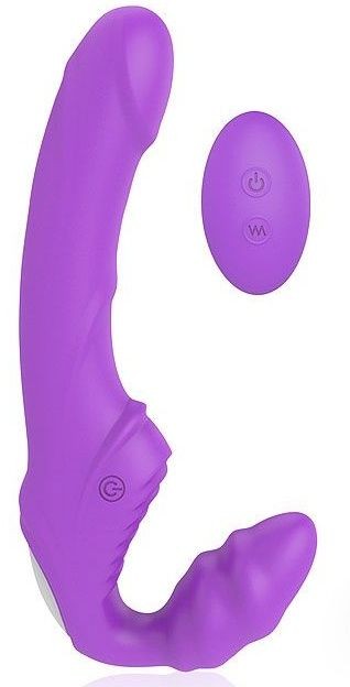 Фиолетовый безремневой страпон с 9 режимами вибрации и пультом ДУ Bior toys 