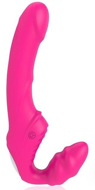 Розовый безремневой страпон с 9 режимами вибрации Bior toys 
