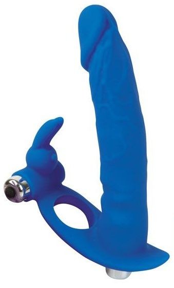 Синяя вибронасадка для двойного проникновения - 15 см. Bior toys (синий) 