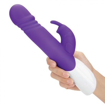 Фиолетовый вибратор-кролик с возвратно-поступательными движениями головки - 24 см. Rabbit Essentials 