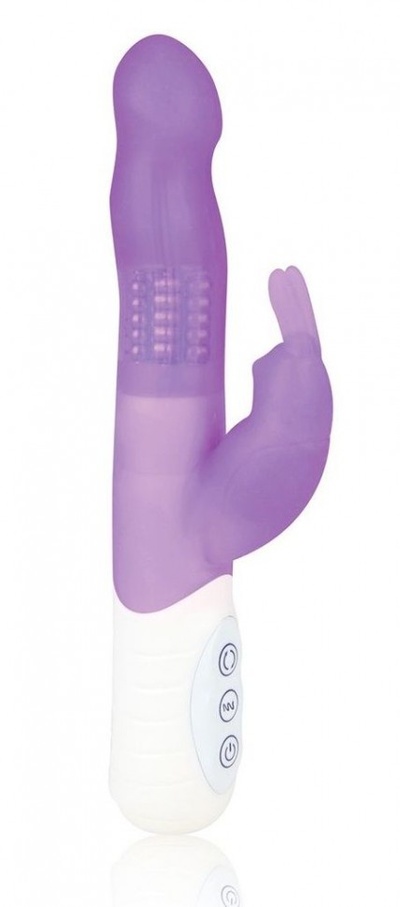Фиолетовый силиконовый вибратор с клиторальным отростком - 21 см. Erotic Fantasy 