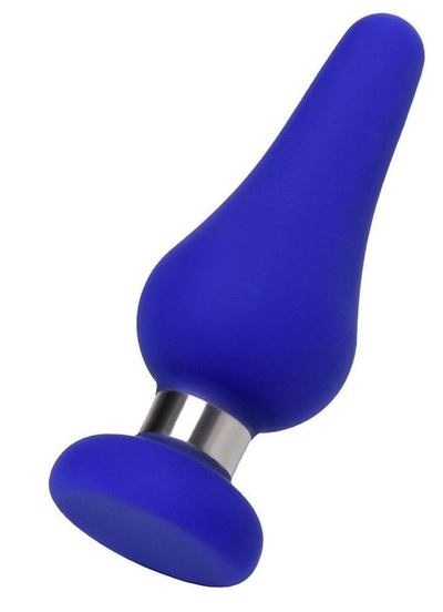 Синяя силиконовая анальная втулка с ограничителем - 13 см. TOYFA (синий) 