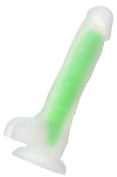 Прозрачно-зеленый фаллоимитатор, светящийся в темноте, Clark Glow - 22 см. TOYFA 