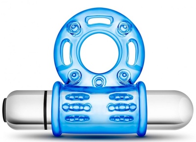 Голубое эрекционное виброкольцо 10 Function Vibrating Mega Bull Ring Blush Novelties (голубой) 