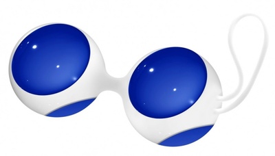 Синие стеклянные вагинальные шарики Ben Wa Medium в белой оболочке Shots Media BV (синий с белым) 