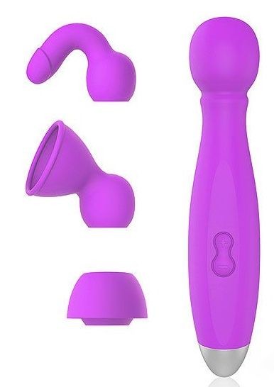 Фиолетовый вибромассажер BOWLING с 3 насадками Bior toys 