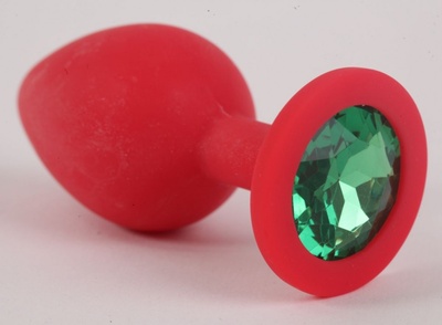Красная силиконовая пробка с зеленым кристаллом - 9,5 см. 4sexdream (зеленый) 