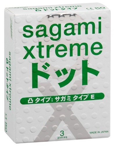 Презервативы Sagami Xtreme Type-E с точками - 3 шт. (зеленый) 