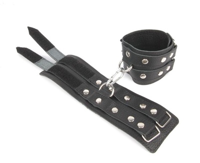 Черные широкие кожаные наручники с заклепками на карабине Bior toys (черный) 