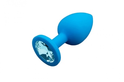 Маленькая голубая силиконовая пробка с голубым кристаллом - 7,5 см. Пикантные штучки (голубой) 