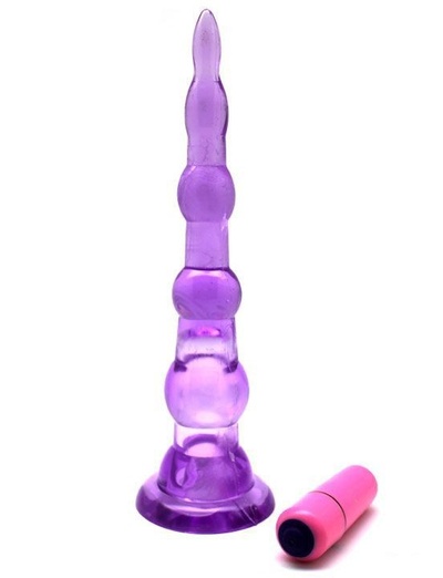 Фиолетовый анальный конус с вибропулькой - 17 см. Eroticon 