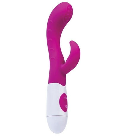 Ярко-розовый вибратор Nessy с клиторальным стимулятором - 20 см. A-toys 