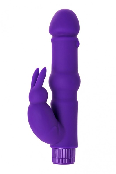 Фиолетовый вибратор с утолщением посередине и клиторальным зайчиком - 18 см. A-toys 